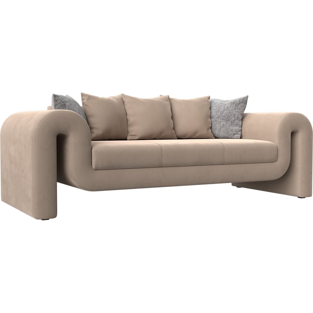 Изображение товара Прямой диван Волна Лига диванов современный бежевый велюр 3 местный