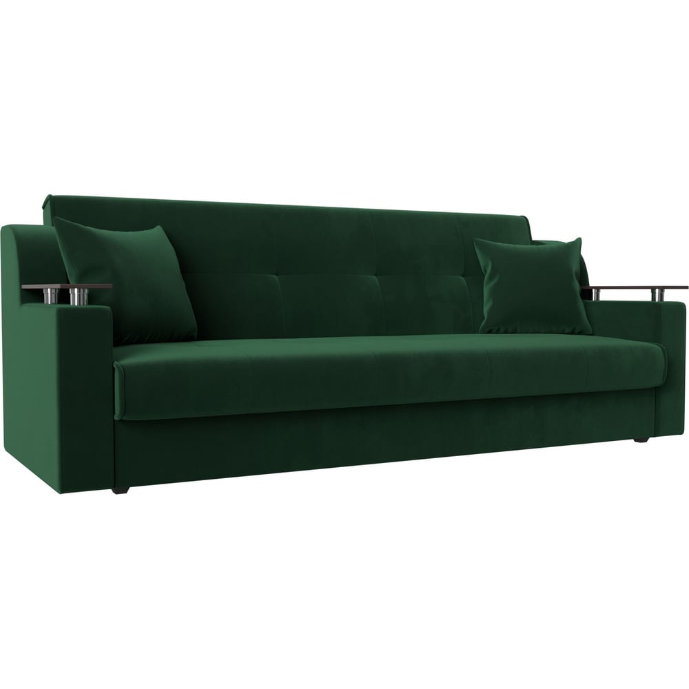 Изображение товара Прямой диван-книжка Сенатор Лига диванов в зеленом велюре с ящиком и подушками