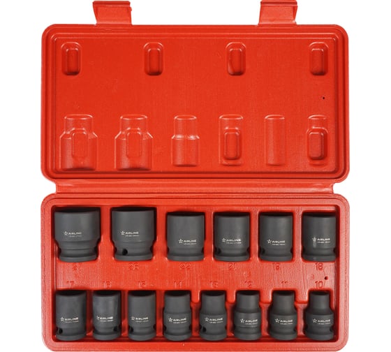 Изображение товара Набор головок ударных 1/2"DR, 38 мм, 14 предметов, 10-27 мм, пластиковый кейс Airline ATAS071