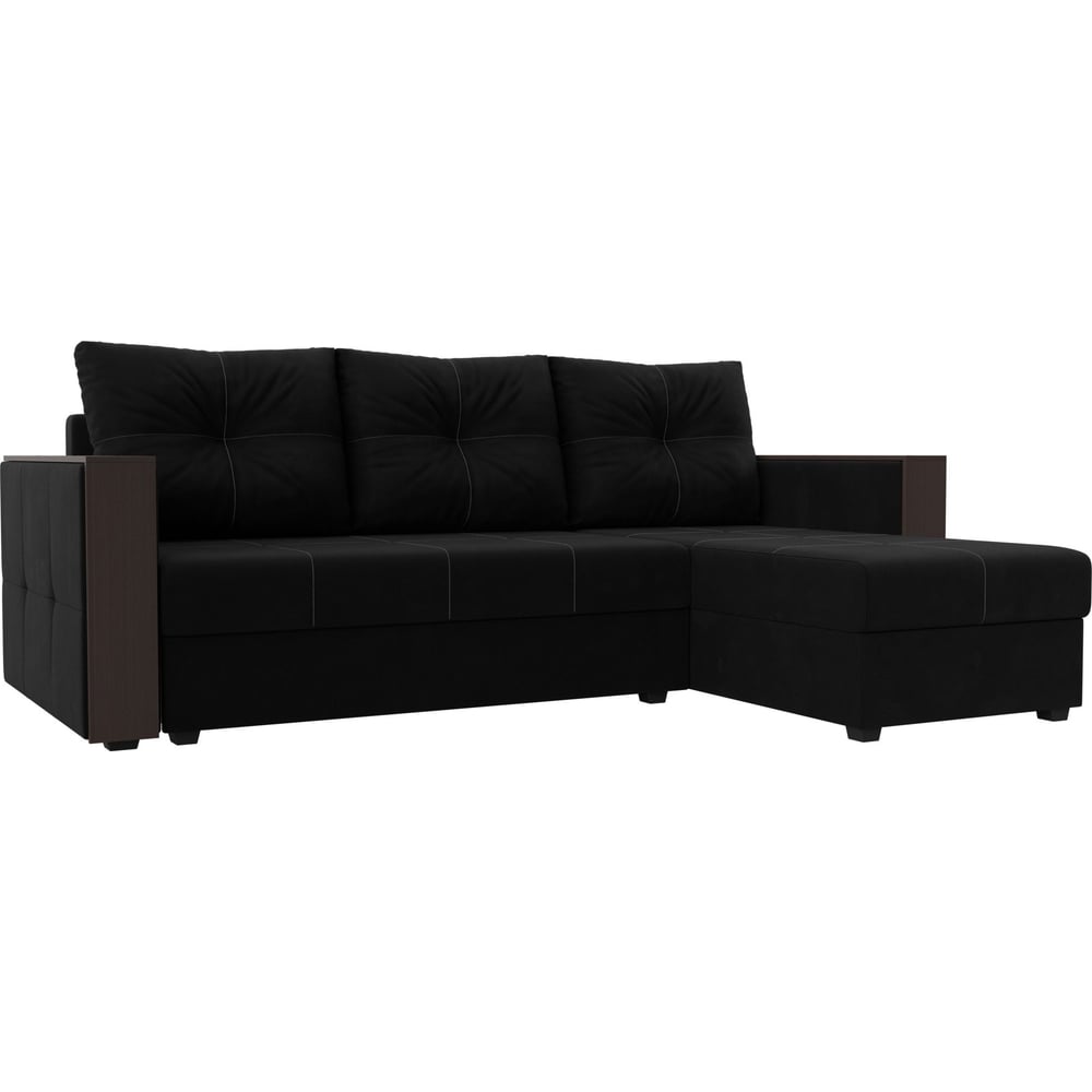 Изображение товара Угловой диван Валенсия Лайт с правым углом микровельвет классика черный