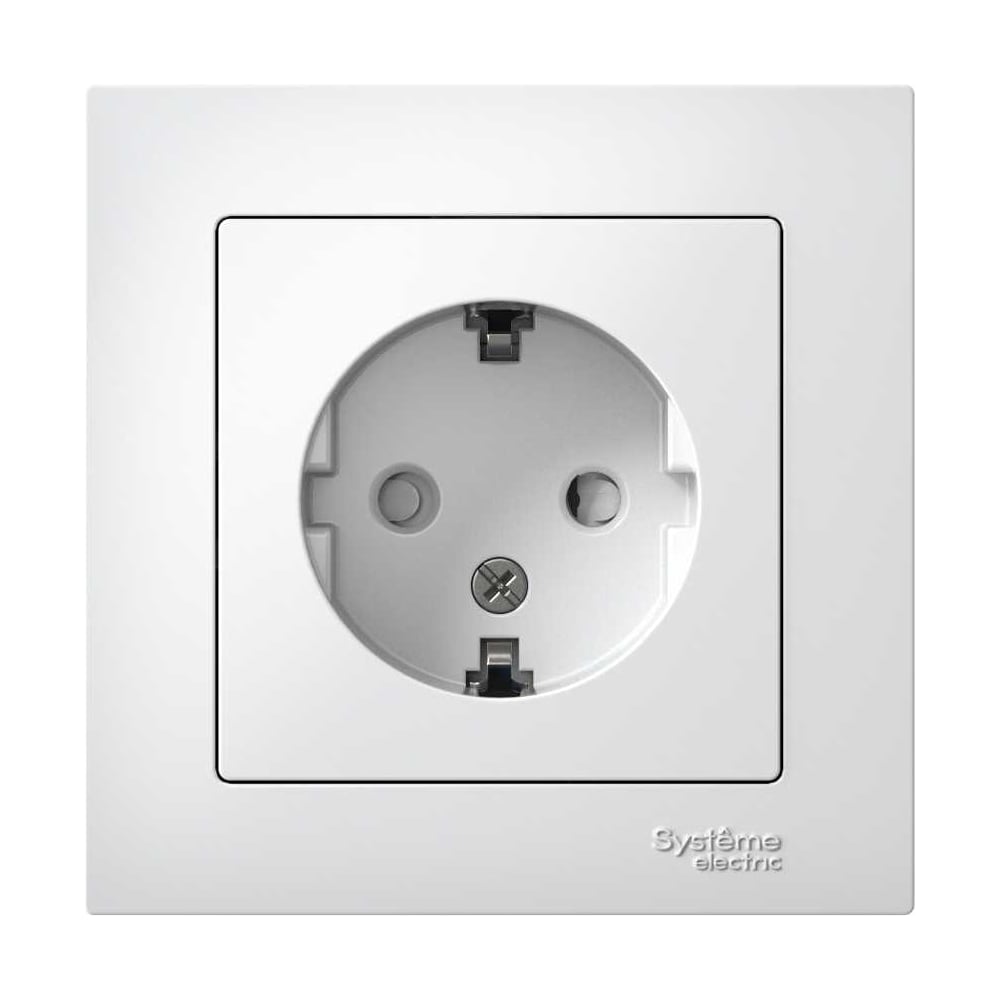 Изображение товара Розетка Systeme Electric (Schneider Electric) ATLAS DESIGN с заземл. защ. шторки 16А в сборе бел. 1240147 ATN000144