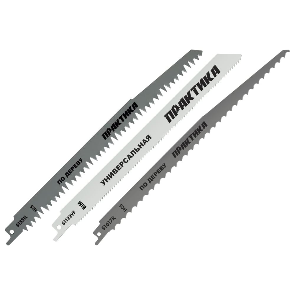 Изображение товара Набор сабельных пилок универсальный ПРАКТИКА S1617K/S1531L/S922VF 300, 240, 225 мм