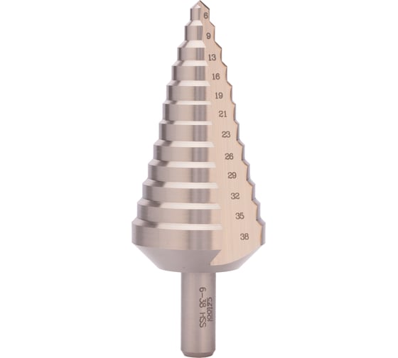 Изображение товара Ступенчатое сверло 6-38 мм, HSS, хв. 10 мм Bucovice Tools 641030