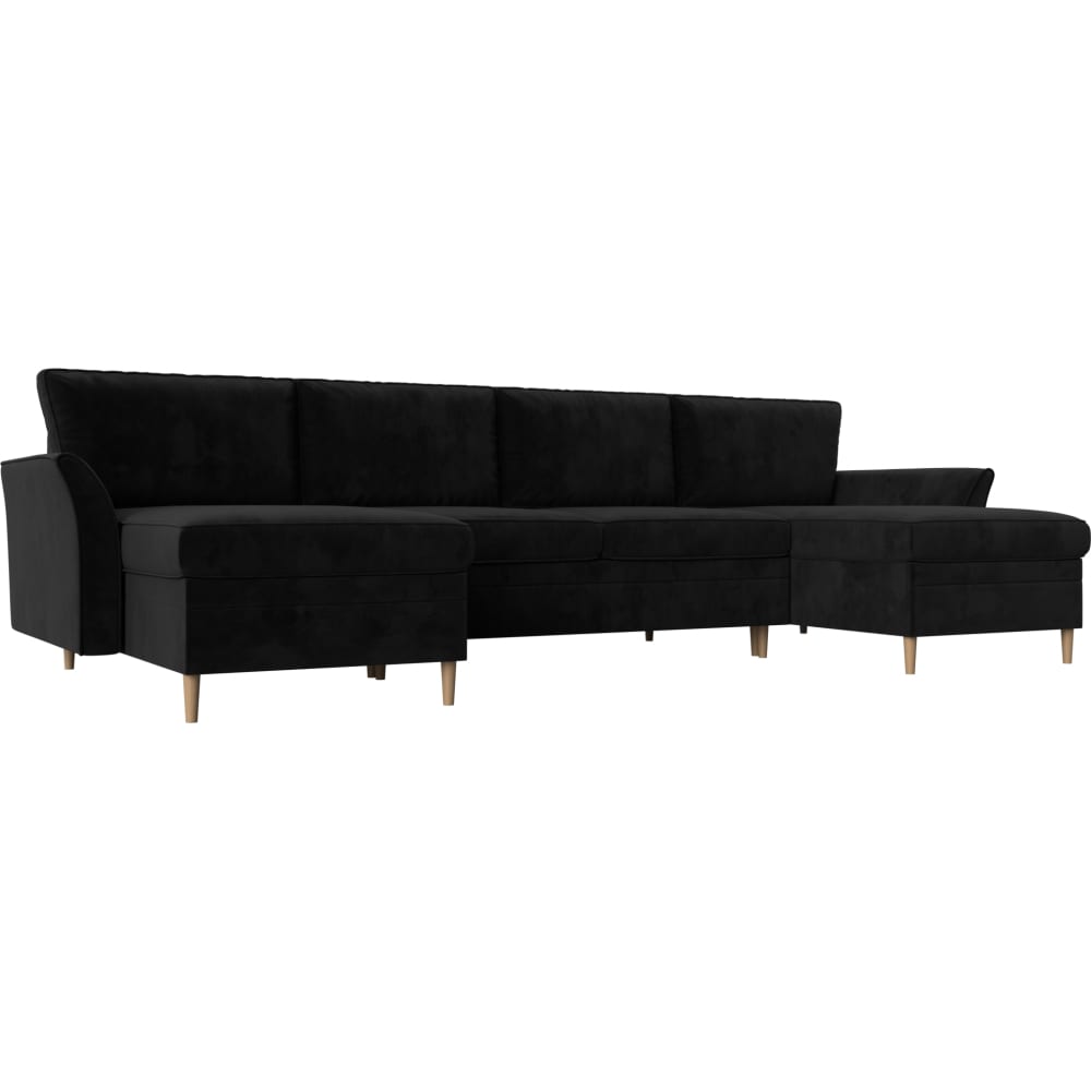 П-образный диван Лига диванов диван артмебель элис велюр голубой с черными подушками п образный