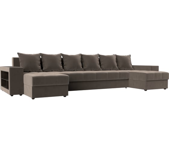 Изображение товара П-образный диван Дубай полки слева полностью велюр коричневый Лига диванов 110607