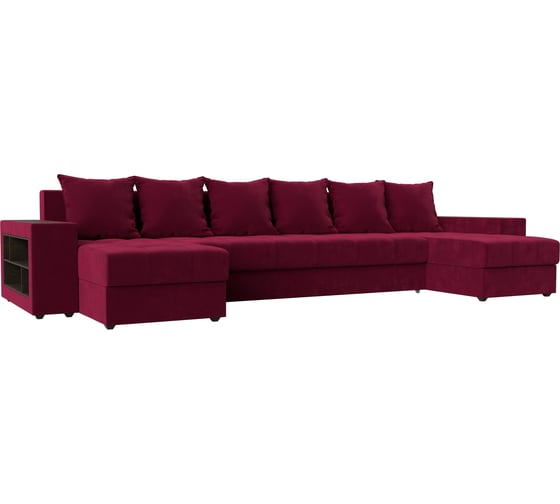 Изображение товара П-образный диван Дубай полки слева полностью микровельвет бордовый Лига диванов 110594