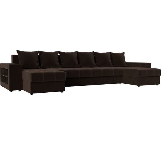 Изображение товара П-образный диван Дубай полки слева полностью микровельвет коричневый Лига диванов 110588