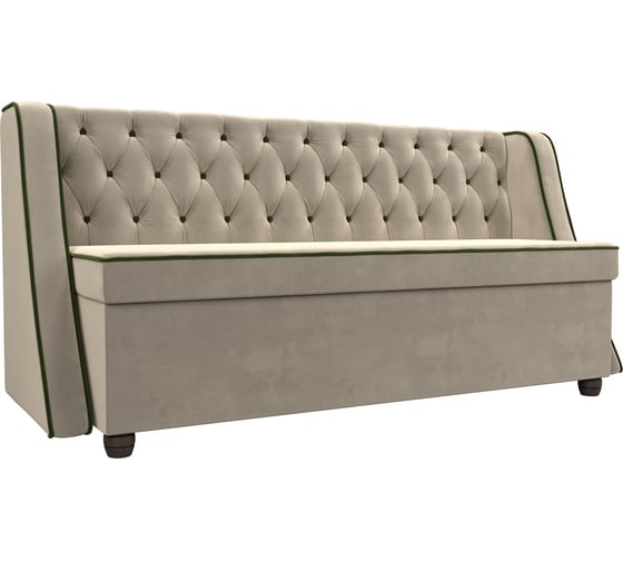 Изображение товара Кухонный прямой диван Лофт основа микровельвет бежевый, кант микровельвет зеленый Лига диванов 112627