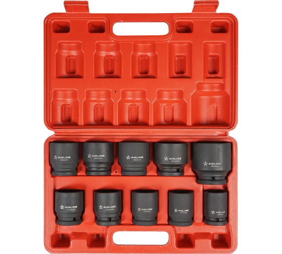 Изображение товара Набор головок ударных 3/4"DR, 56 мм, 10 предметов, 24-46 мм, пластиковый кейс Airline ATAS074