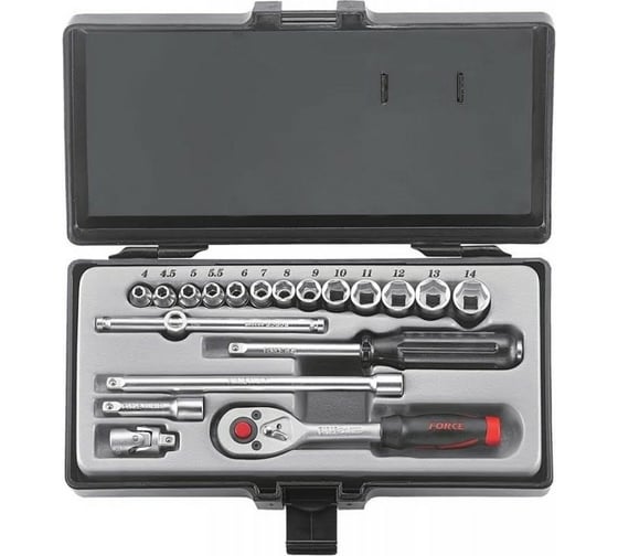 Изображение товара Набор 6-ти гранных метрических головок и инструмента с приводом DR.1/4" FORCE 2203-5