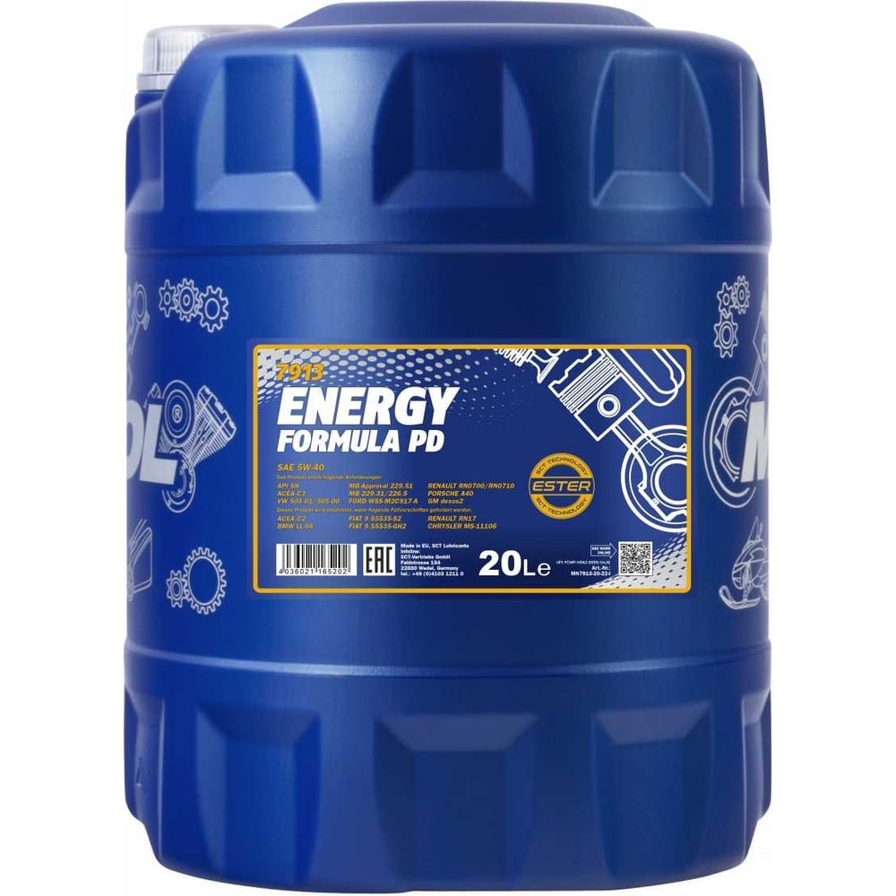 Изображение товара Моторное синтетическое масло MANNOL ENERGY FORMULA PD 5W40 20 л для легковых дизельных и газовых дв