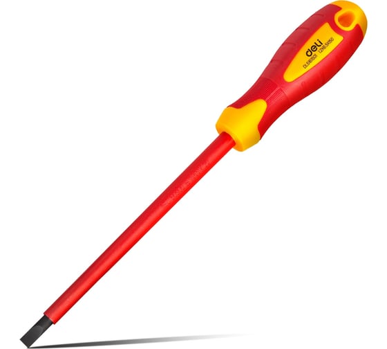 Изображение товара Диэлектрическая шлицевая отвертка DELI dl5161501 6,5x150мм (сертификат vde до 1000 в, сталь cr-v, рукоять pp+tpr) 110587