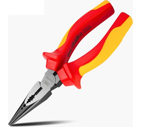 Изображение товара Диэлектрические удлиненные плоскогубцы DELI dl512106 160мм (сертификат vde до 1000в, сталь cr-v, рукоять pp+tpr) 110601