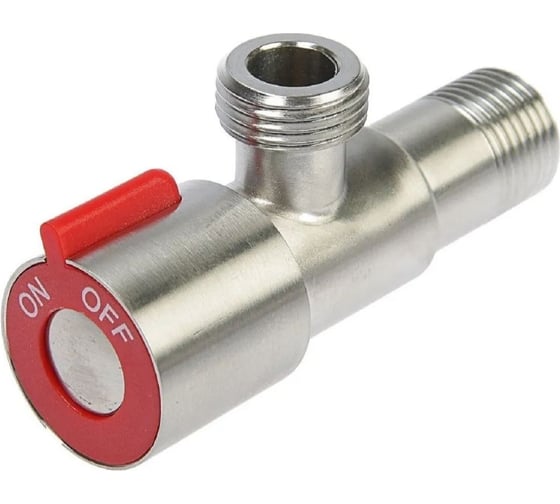 Изображение товара Угловой кран из нержавеющей стали для подключения сантехнических приборов TIM 1/2-1/2, нар/нар красная ручка 772787