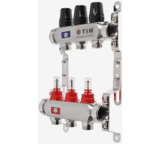 Изображение товара Коллекторная группа TIM с расходомерами из нержавеющей стали на 3 выхода 1x3/4 772771