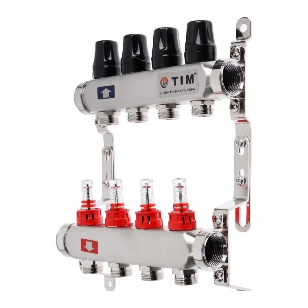Изображение товара Коллекторная группа TIM с расходомерами из нержавеющей стали на 4 выхода 1 дюйм