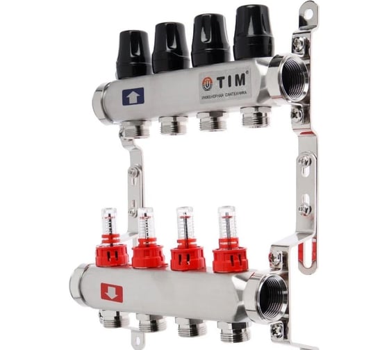 Изображение товара Коллекторная группа TIM с расходомерами из нержавеющей стали на 4 выхода 1x3/4 772772