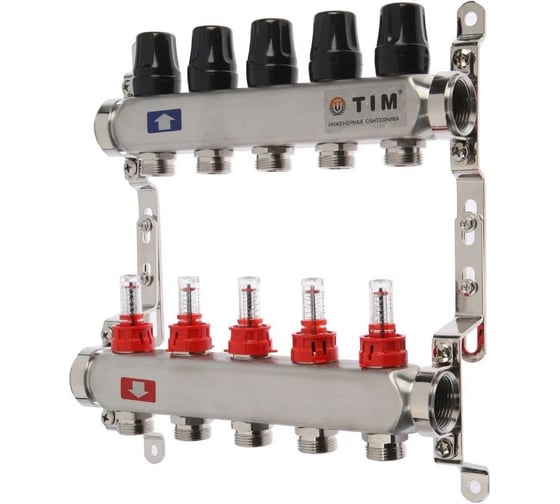 Изображение товара Коллекторная группа TIM с расходомерами из нержавеющей стали на 5 выходов 1x3/4 772773