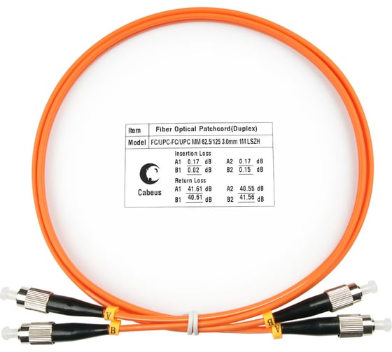 Изображение товара Оптический шнур Cabeus duplex fc-fc 62,5/125 mm 2м lszh FOP-62-FC-FC-2m