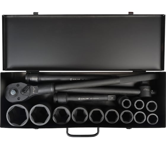 Изображение товара Набор головок Airline ударных 3/4"DR, 56 мм, 16 предметов, 17-50 мм, металлический кейс ATAS064