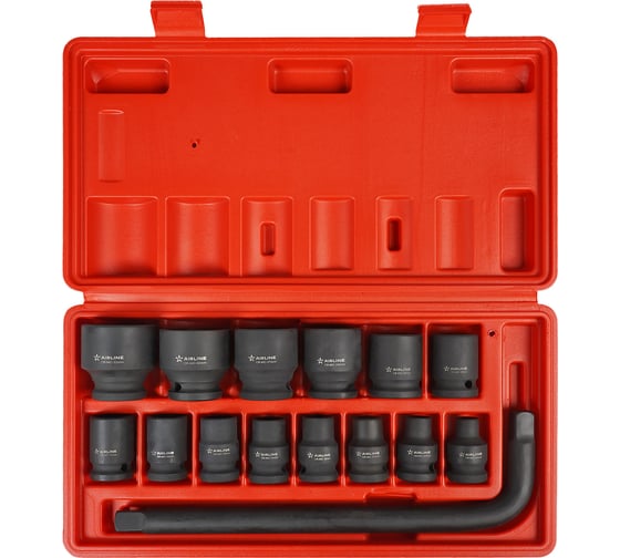 Изображение товара Набор головок Airline ударных 1/2"DR, 38 мм, 15 предметов, 8-32 мм, Г-вороток, пластиковый кейс ATAS072