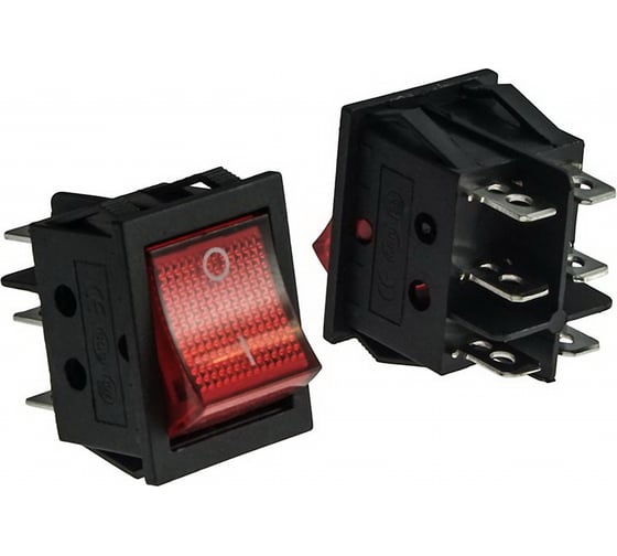 Изображение товара Клавишный переключатель Pro Legend 6 контактов ON-ON, черный, красная кнопка, подсветка PL2426