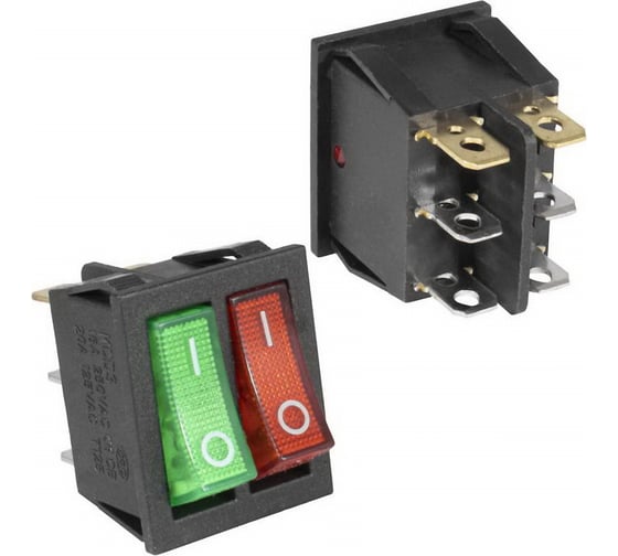 Изображение товара Клавишный переключатель Pro Legend ON-OFF, 2 клавиши, красная и зеленая, 6 контактов, подсветка PL2430