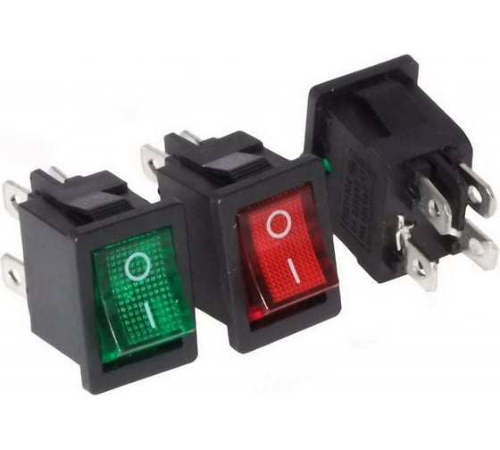 Изображение товара Клавишный переключатель Pro Legend ON-OFF, 4 контакта, сдвоенный, красный и зеленый с подсветкой PL2434