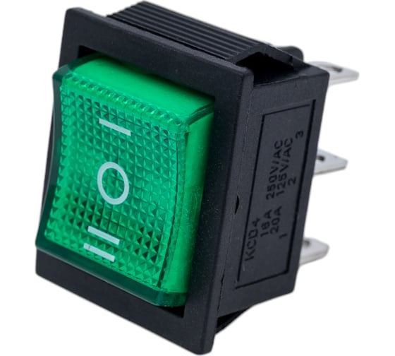 Изображение товара Клавишный переключатель Pro Legend ON-OFF-ON, 6 контактов, черный, зеленая кнопка, подсветка PL2428