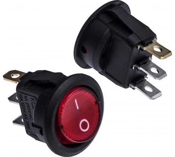 Изображение товара Клавишный переключатель Pro Legend круглый ON-OFF, 3 контакта, красная кнопка, подсветка PL2406