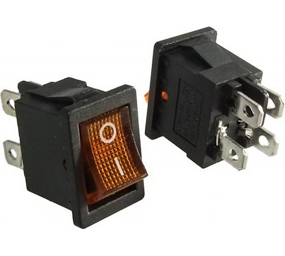 Изображение товара Клавишный переключатель Pro Legend ON-OFF, 4 контакта, черный корпус, желтая кнопка, подсветка PL2413