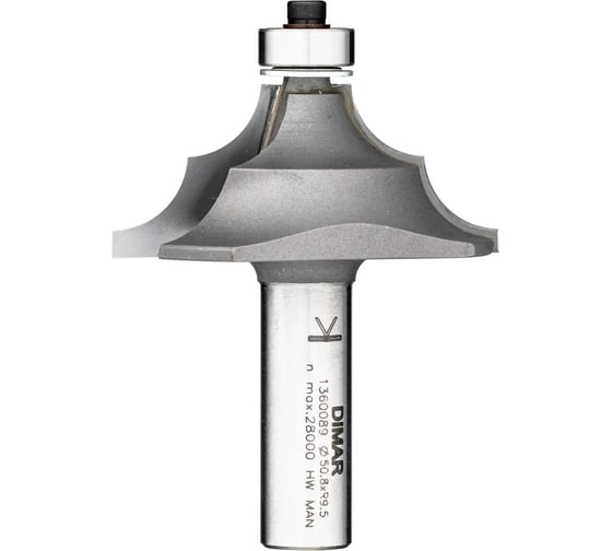 Изображение товара Фреза фигурная два радиуса 2xR9.5 50.8х22.2х72 мм, с подшипником, хвостовик 12 мм Dimar 1360089