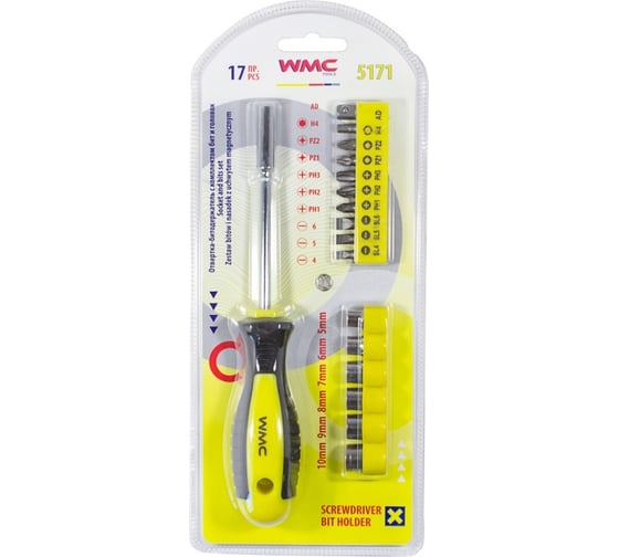 Изображение товара Отвертка-битодержатель с комплектом бит и головок WMC TOOLS 17пр. WMC-5171