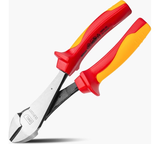 Изображение товара Усиленные диэлектрические диагональные бокорезы DELI dl512207 180мм (сертификат vde до 1000 в, сталь cr-v, рукоять pp+tpr) 110614