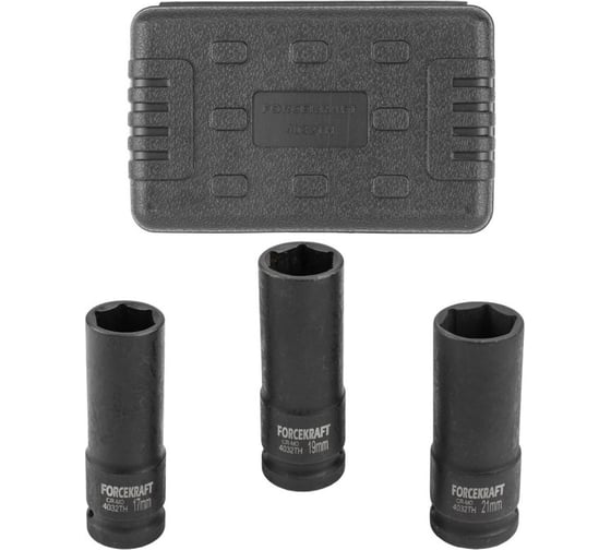 Изображение товара Набор головок ударных тонкостенных 3 предмета, 1/2"DR, 6-гранные, 17,19,21 мм, в кейсе fk-4032th Forcekraft 56089