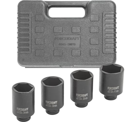 Изображение товара Головки ударные глубокие, набор 4 предмета, 1/2", 6-гранные Forcekraft FK-4045-5MPB(54552)