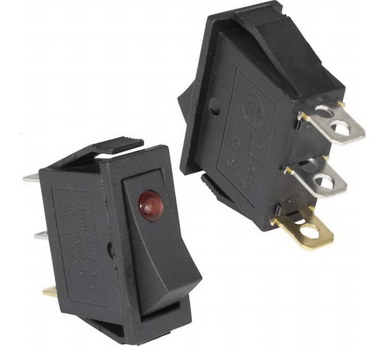 Изображение товара Клавишный переключатель Pro Legend 3 контакта, ON-OFF, черный, лампочка PL2417