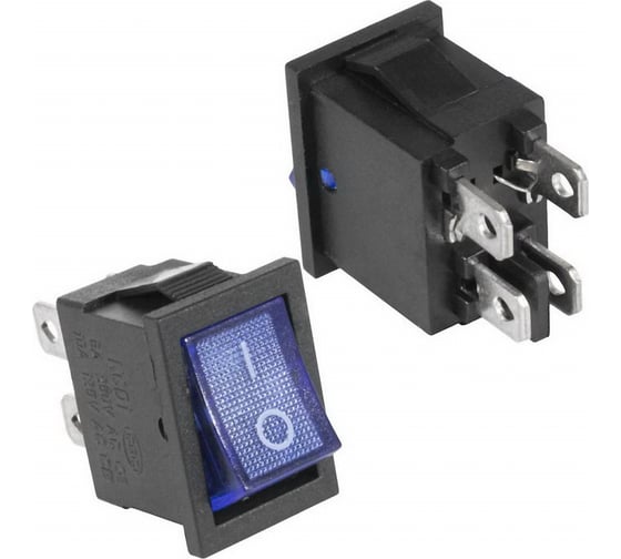 Изображение товара Клавишный переключатель Pro Legend ON-OFF, 4 контакта, черный корпус, синяя кнопка, подсветка PL2414