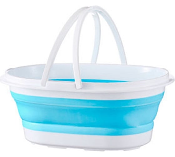 Изображение товара Складное ведро SanTrade SL силиконовое SM-PR912/BL (голубое, 12 литров, 2 ручки, сливная пробка, овал) 4504