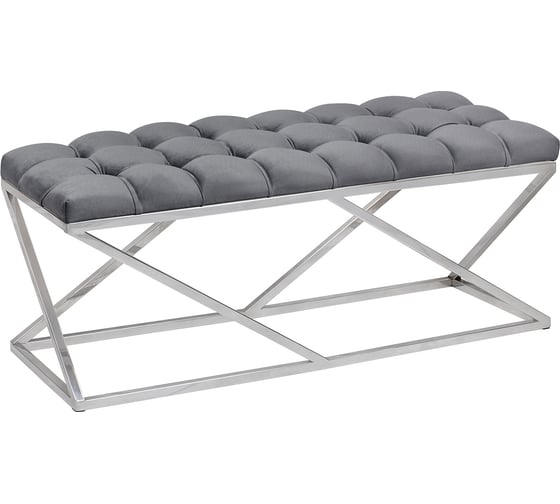 Изображение товара Банкетка GreenWeen ZUMA каркас нержавеющая сталь, сидение велюр цвет Mouse Grey, каретная стяжка, 1100x400x450 GW-ZUMA-NER-MG-110-K