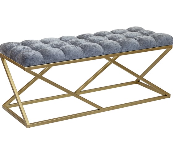 Изображение товара Банкетка GreenWeen ZUMA золотой каркас, сидение шенилл цвет Steel Grey, каретная стяжка, 1100x400x450 GW-ZUMA-SGREY-110G-K