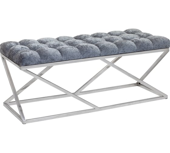 Изображение товара Банкетка GreenWeen ZUMA каркас нержавеющая сталь, сидение шенилл цвет Steel Grey, каретная стяжка, 1100x400x450 GW-ZUMA-NER-SGREY-110-K