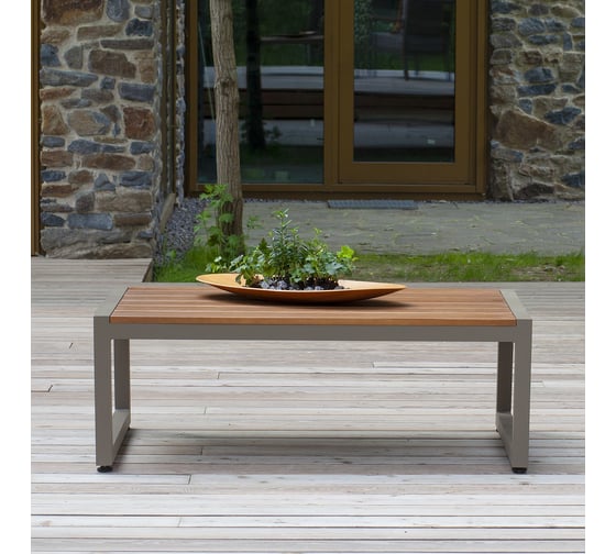 Изображение товара Уличный журнальный стол GreenWeen SANTORINI каркас алюминий цвет PECAN, столешница дерево, 1085x360x650 GW-AL-SANT-TB-1085P