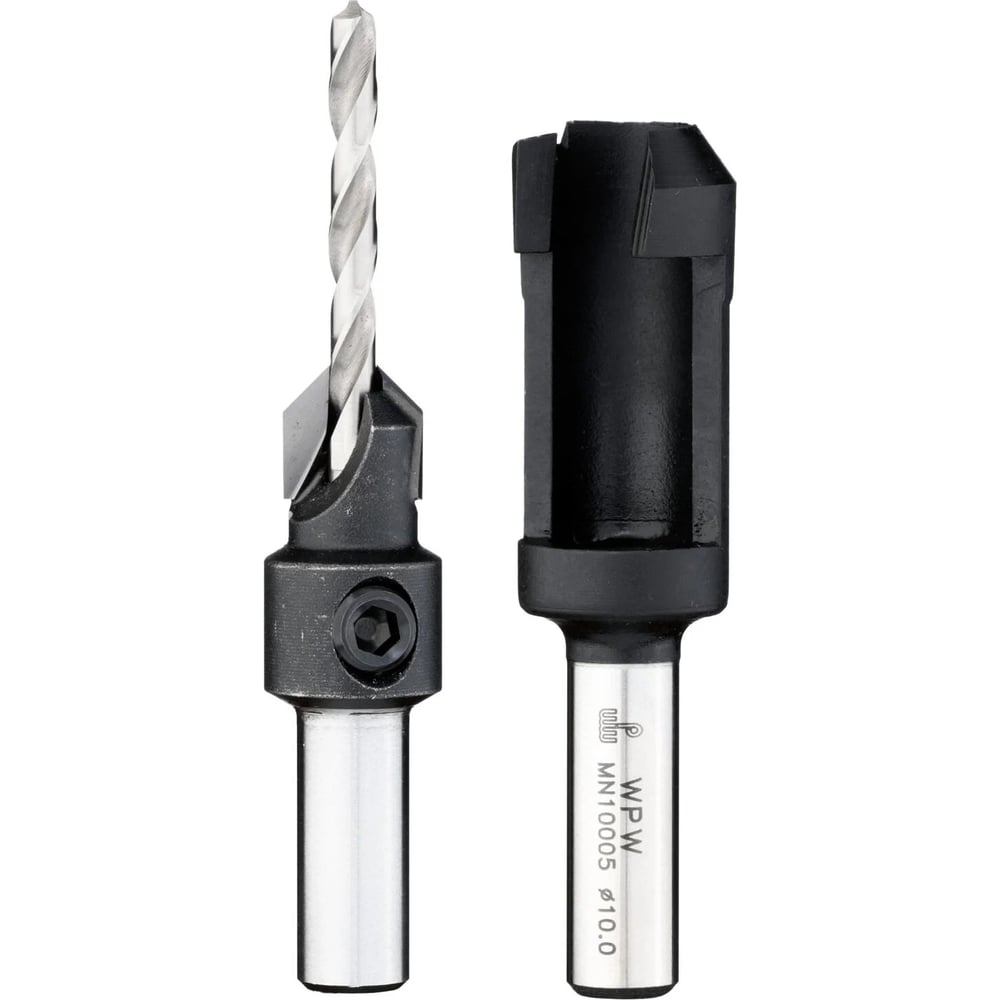 Изображение товара Комплект (зенковка и пробочник) 10 мм универсальное сверло 4 мм, хвостовик 8 мм WPW PL10405