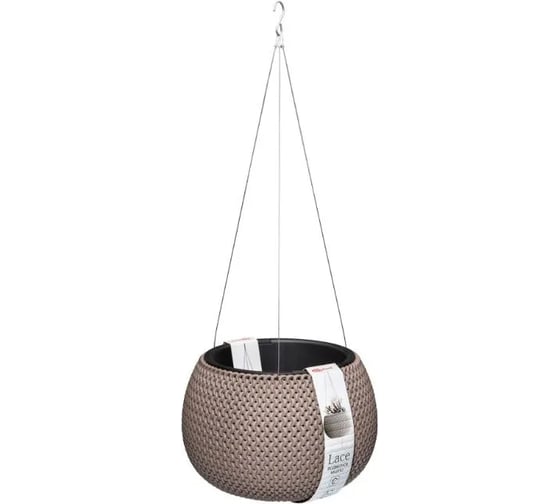 Изображение товара Подвесное кашпо Эльфпласт Lace 2.3 л, серо-коричневое, 240x240х630 мм 069132