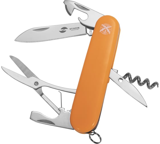 Изображение товара Перочинный нож Stinger 90 мм, 11 функций, материал рукояти: АБС-пластик, оранжевый, в блистере FK-K5017-6PB