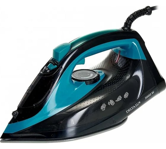 Изображение товара Утюг Delta LUX DE-3000 черный с бирюзовым, 2000 Вт, керамика, самоочистка, паровой удар, 320 мл 10 Р1-00009339