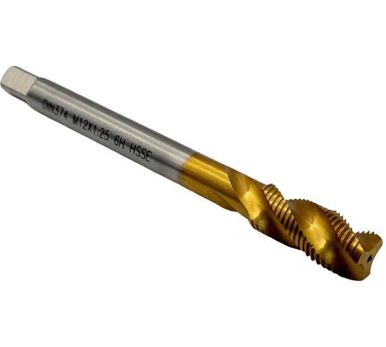 Изображение товара Метчик машинно-ручной TORNERI, М12х1,25, HSSE, DIN374, TiN, с винтовой канавкой для глухих отверстий, 046567