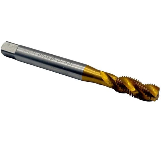 Изображение товара Машинно-ручной метчик TORNERI М10x1.25, DIN371, для глухих отверстий, с винтовой канавкой, с покрытием TiN HSSE 046565
