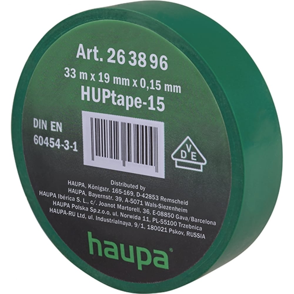 фото Изолента пвх haupa 19 мм x 33 м, цвет зеленый 263896